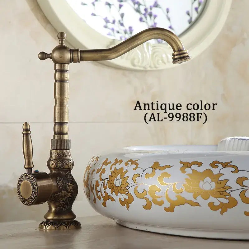Decorbites™ antique bronze basin faucet with brass finish single handle deck mounted mixer tap ornate detailing