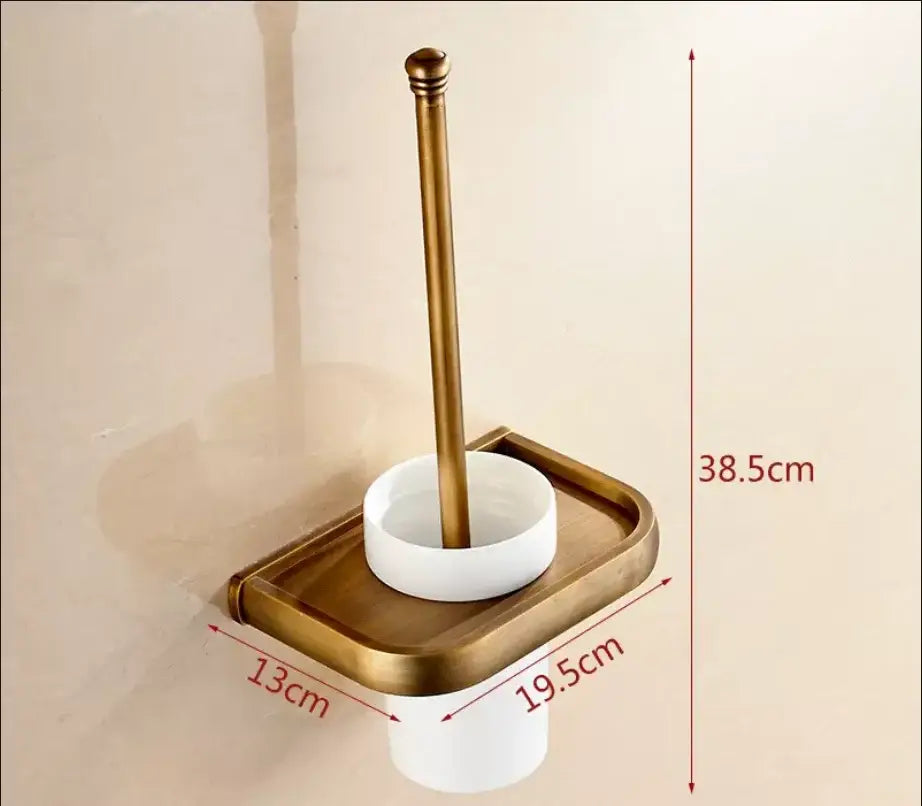 Decorbites antique bronze bathroom brush holder with brass finish and white ceramic bowl in bronze bathroom accessory set