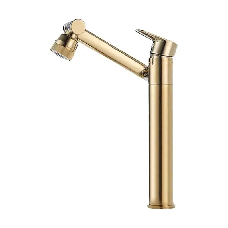 Decorbites antique bronze bathroom sink faucet with a sleek gold-toned pull-down spray head and tall cylindrical base