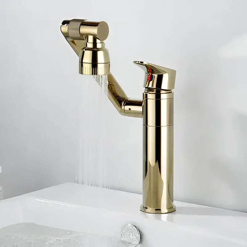 DecorBites™ antique bronze bathroom sink faucet with gold detachable spray head modern sleek deck mounted mixer