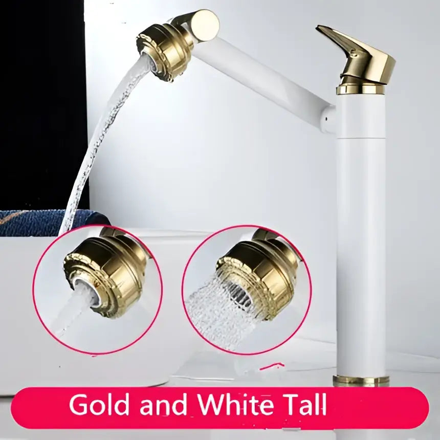 DecorBites antique bronze bathroom sink faucet with gold and white tall design and brass accents for hot cold water mixer