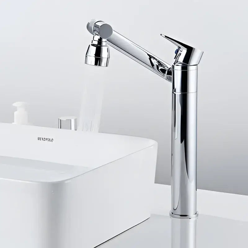DecorBites™ antique bronze bathroom sink faucet with bronze finish, modern waterfall design, adjustable spray head deck mounted