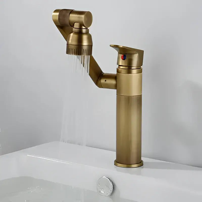 Decorbites™ antique bronze bathroom sink faucet with brass finish and extendable spray head deck mounted mixer