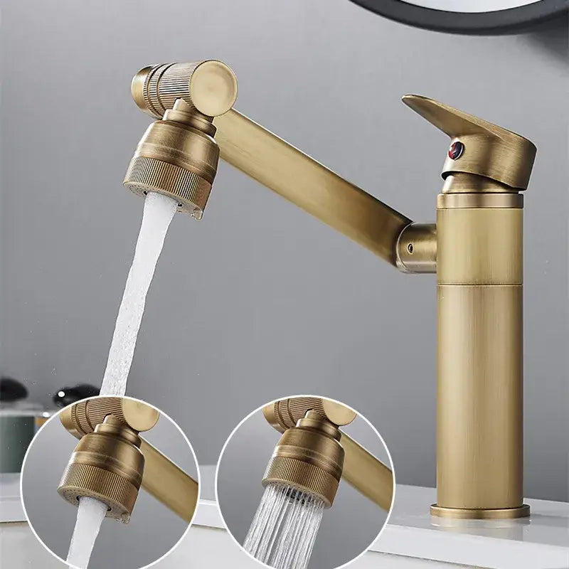 DecorBites antique bronze bathroom sink faucet with single-handle, flexible spout, and dual spray modes deck mounted