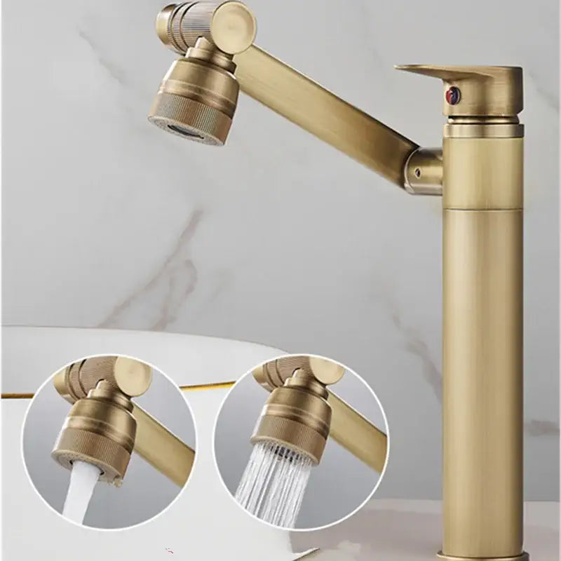 Decorbites antique bronze bathroom sink faucet with brass finish articulated spout and dual-function spray head