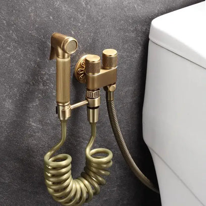 Decorbites™ antique bronze bidet sprayer set with brass wall-mounted sprayer, coiled hose, and textured knobs for high pressure use