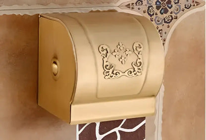 Decorbites™ antique bronze carved aluminum toilet paper holder in gold with ornate floral engraving for bathroom use