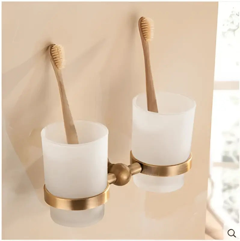 Decorbites™ antique bronze bathroom accessories set gold-toned wall-mounted toothbrush holder with frosted cups
