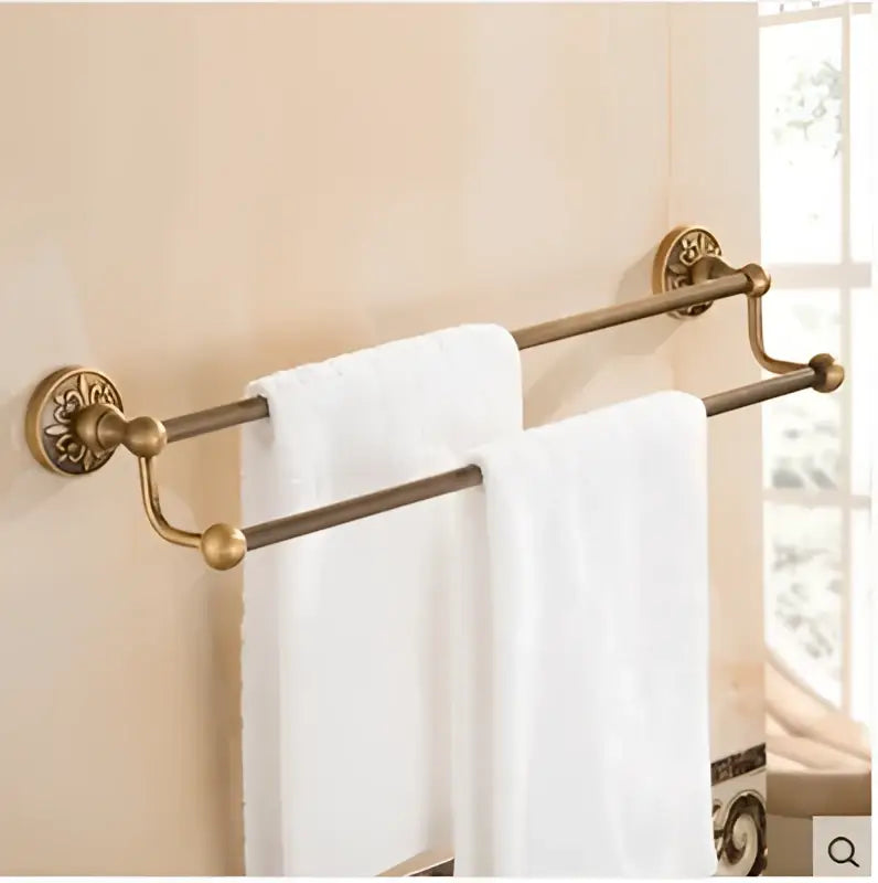 Decorbites antique bronze carved double towel rack with ornate floral brass ends from bathroom accessories set