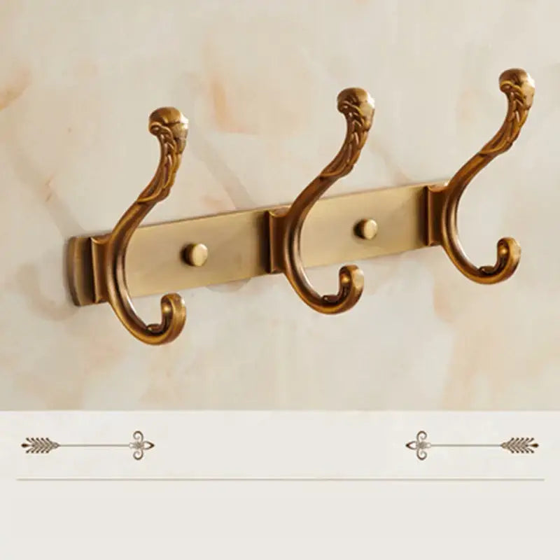 DecorBites antique bronze carved wall-mounted robe hook with three ornate scrolled hooks for bathroom and kitchen