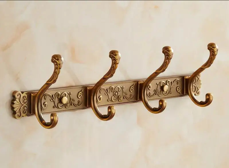 DecorBites antique bronze carved wall-mounted robe hook with ornate scrolled hooks and floral patterns for bathroom and kitchen