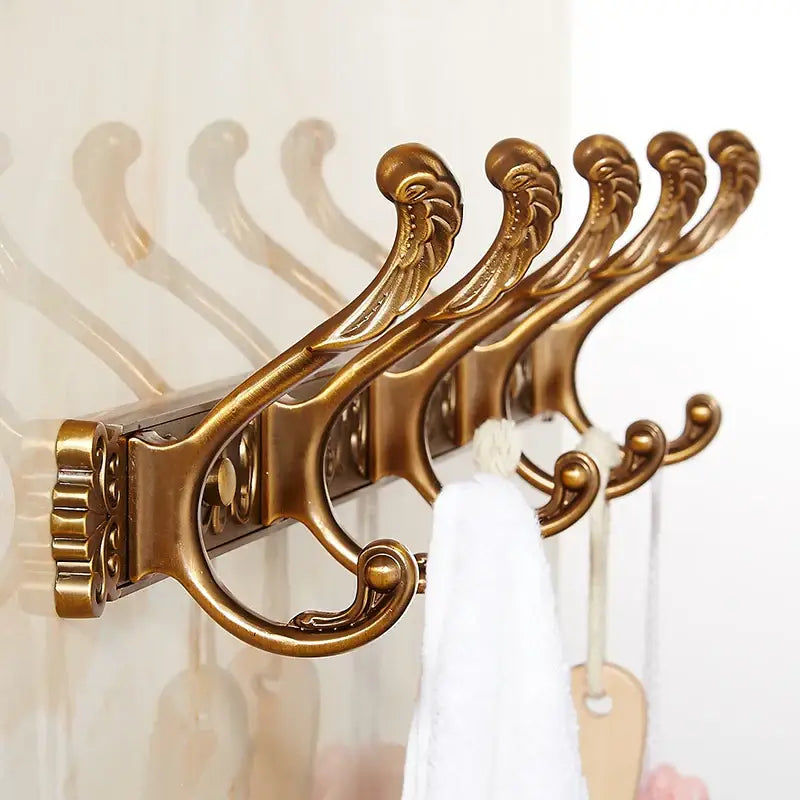 DecorBites antique bronze carved robe hook with ornate gold-finished scrollwork for bathroom and kitchen use