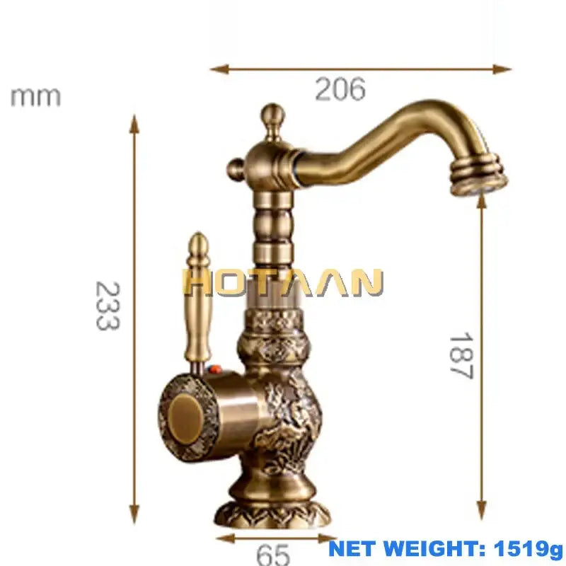 DecorBites antique bronze kitchen basin faucet with brass finish curved spout and ornate dragon motif detailing
