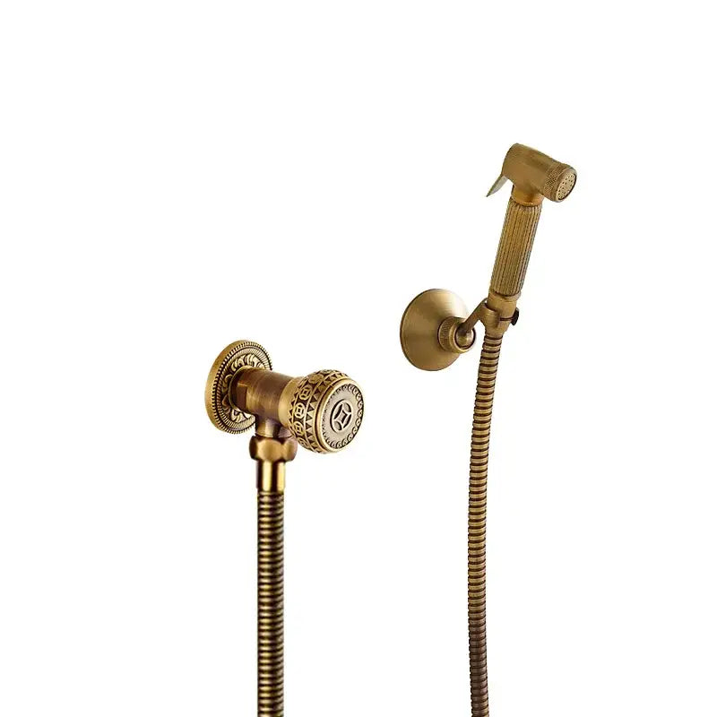 DecorBites™ antique bronze douche bidet sprayer set with ornate wall-mounted faucet and braided hose handheld showerhead