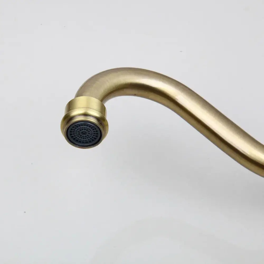 Decorbites antique bronze kitchen faucet with brass finish curved spout and black mesh spray head swivel tap