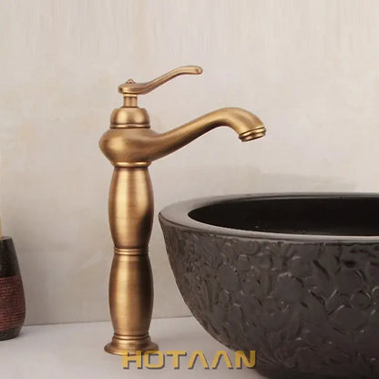 Decorbites antique bronze tall basin faucet with antique brass finish solid copper mixer and curved spout