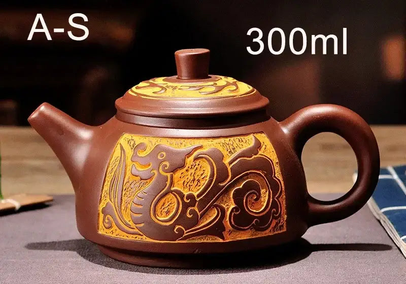 Brown ceramic antique bronze teapot with golden dragon cloud design 300ml capacity from decorbites™ bronze teapot set