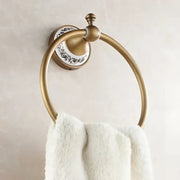 Antiquebronze towel ring with decorative blue and white floral ceramic plate solid brass wall mounted bathroom holder