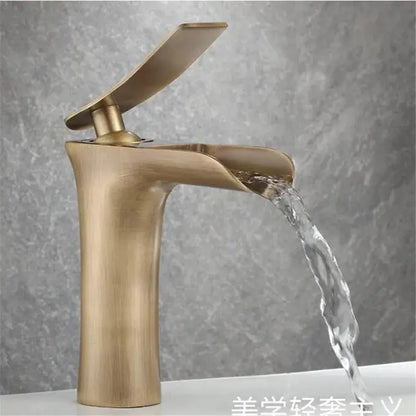 Decorbites antique bronze waterfall bathroom faucet with brushed brass modern minimalist design and hot cold mixer tap