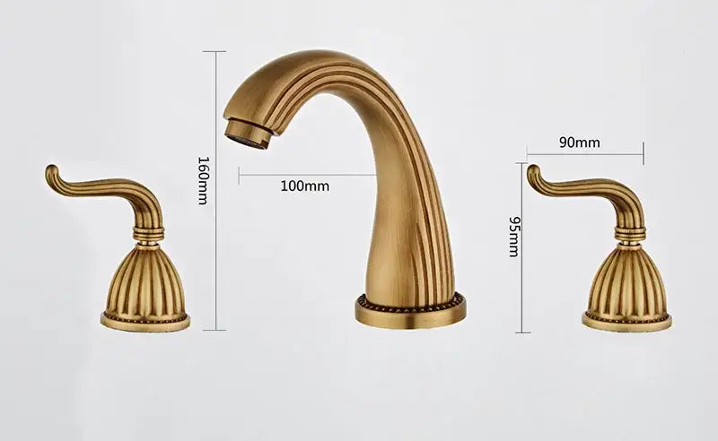 Antique bronze widespread basin faucet with double handles featuring an antique brass finish and fluted spout by decorbites