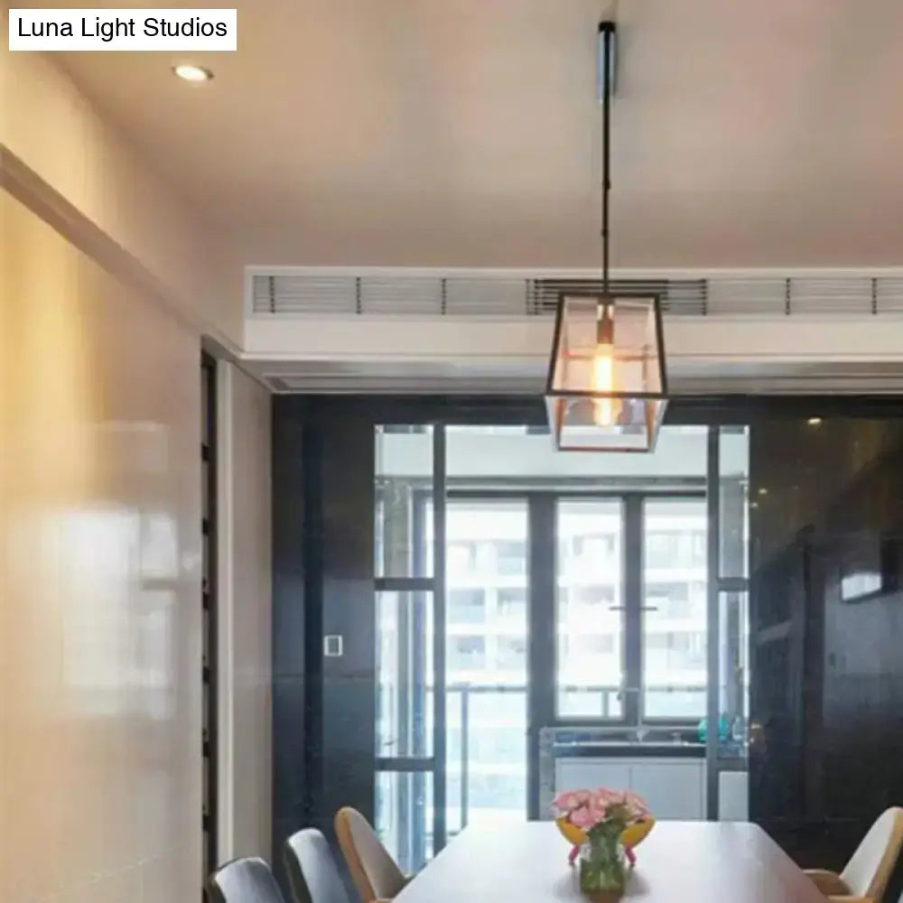 DecorBites antique clear glass pendant light with black metal frame and four heads for dining room use
