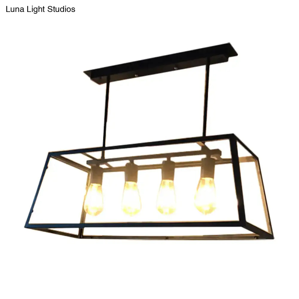 DecorBites™ black metal pendant light with four clear glass edison bulbs designed for dining room or island use