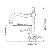 DecorBites™ antique copper brass kitchen swivel faucet mixer tap with ornate vintage design and two handles