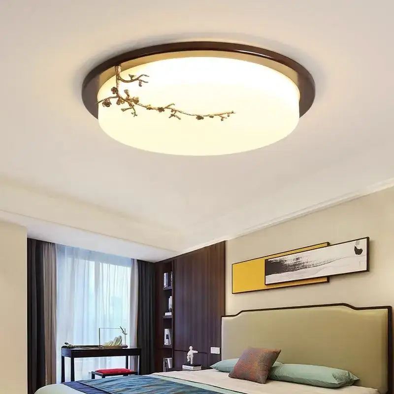 DecorBites antique copper led ceiling light with warm glow ornate dark brown metal frame and golden branch design
