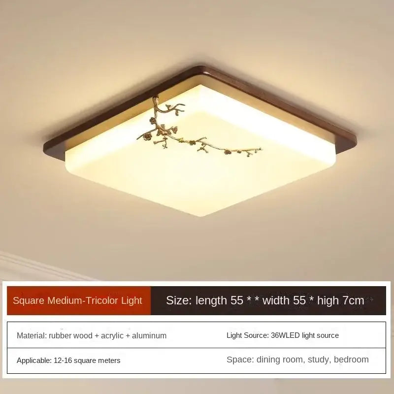 Decorbites™ antique copper led ceiling light with dark brown wooden frame and bronze ornate branch design with soft glow