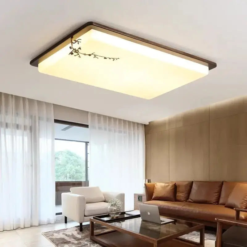 DecorBites™ antique copper led ceiling light with warm glow and dark wood frame featuring black branch detailing