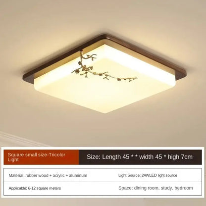 Decorbites antique copper led ceiling light with warm white panel framed in dark brown rubber wood and bronze branch design