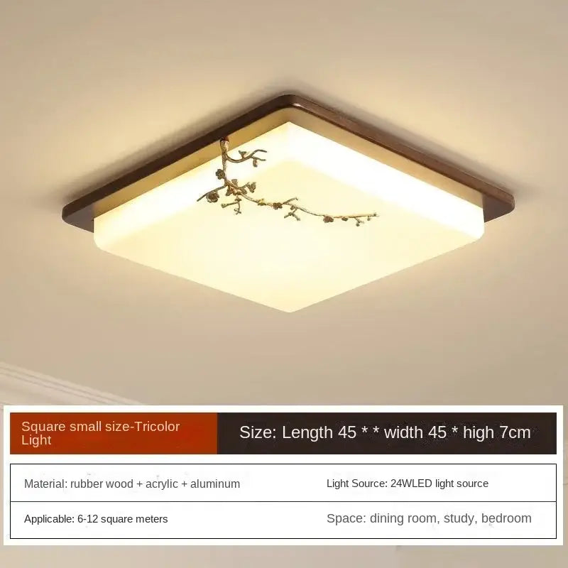 Decorbites antique copper led ceiling light with warm white panel framed in dark brown rubber wood and bronze branch design