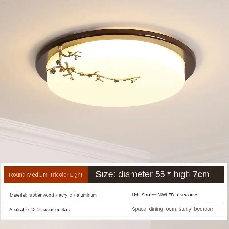 DecorBites antique copper led ceiling light with warm glow ornate golden branch on frosted acrylic diffuser and dark wood rim