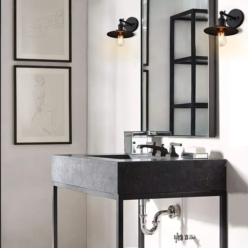 Black DecorBites™ antique finish industrial wall sconce with metal shade vintage edison bulb and 7.87 inch canopy