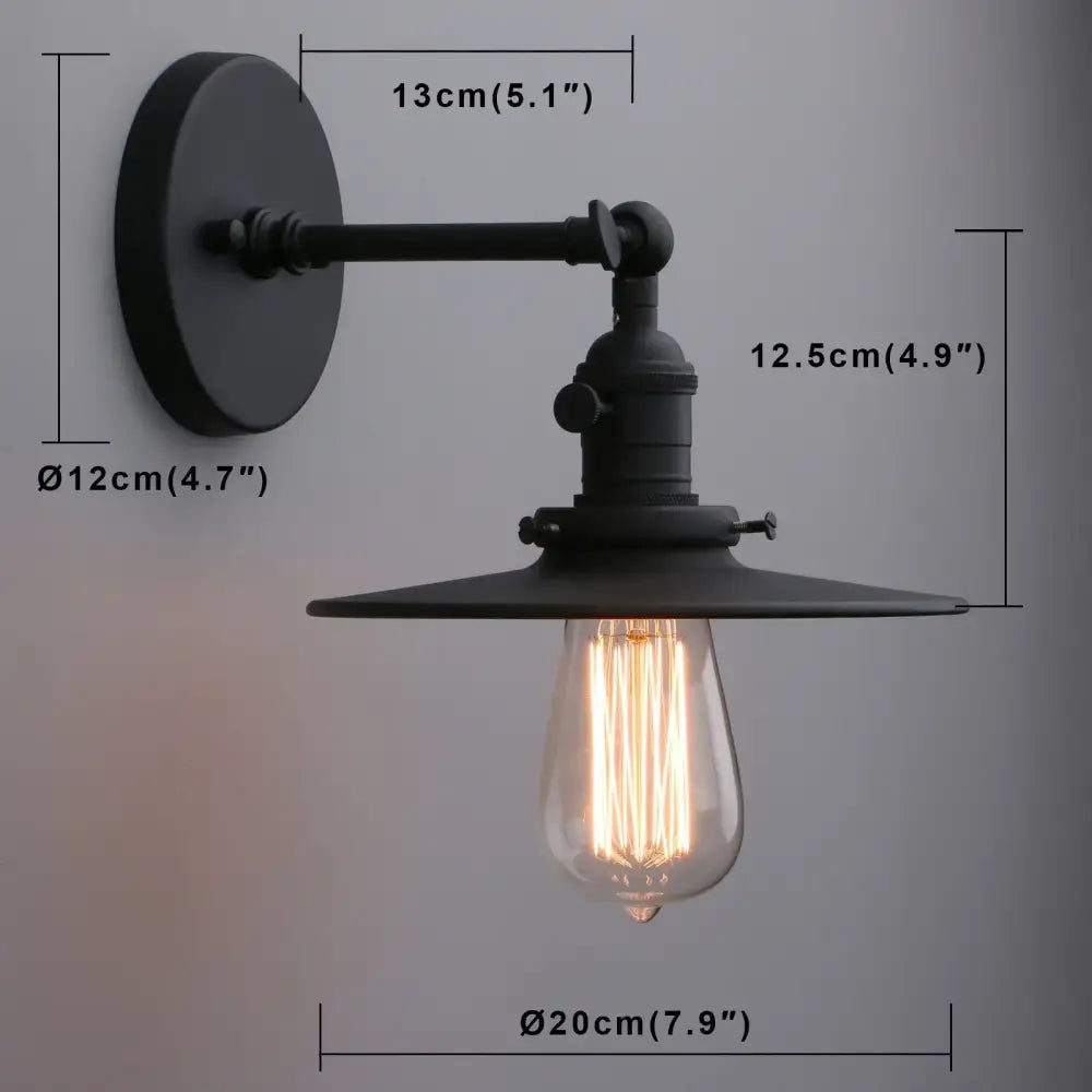 Decorbites antique finish industrial wall sconce in black metal with vintage edison bulb and on off button
