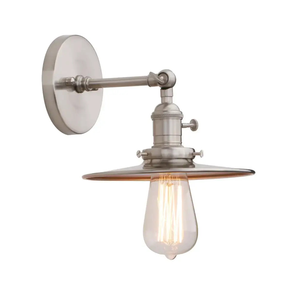 Decorbites antique finish industrial wall sconce with brushed nickel adjustable arm and clear filament bulb