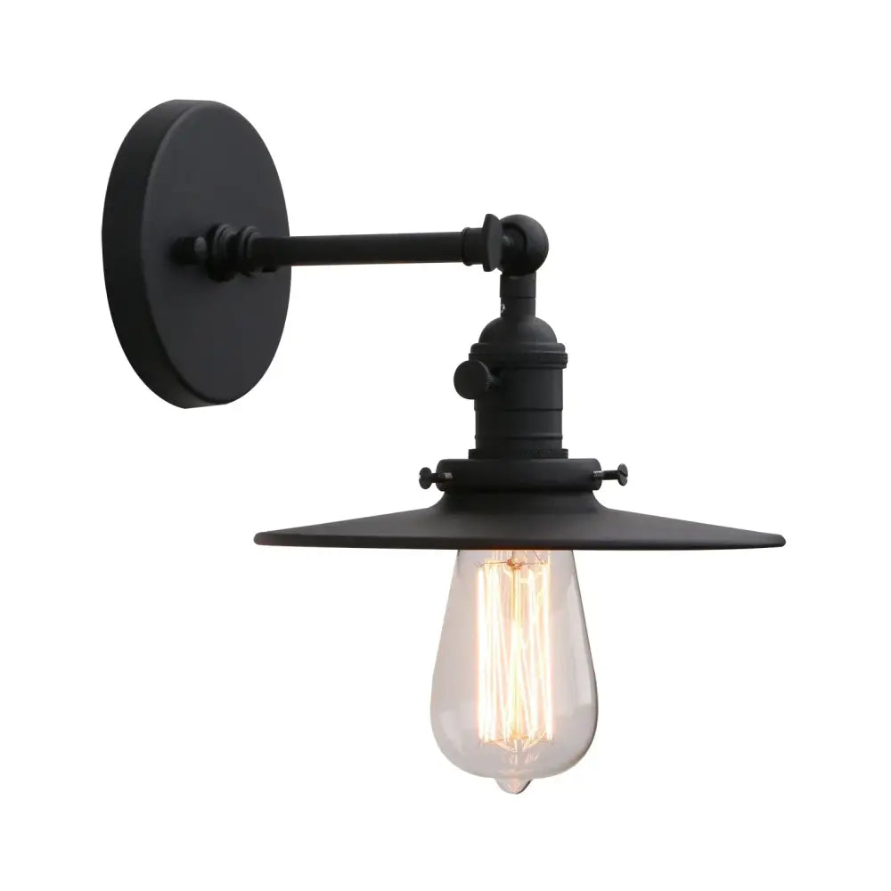 Black industrial wall sconce with antique finish matte shade exposed filament bulb and on off button by decorbites