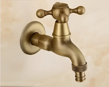 Decorbites antique garden bibcocks tap in brass with cross-handle and threaded hose for outdoor washing and bathroom use