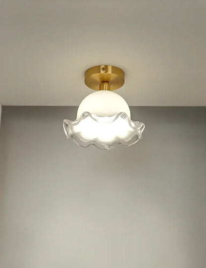 DecorBites antique glass ceiling light with polished brass base and ruffled crystal shade for elegant lighting