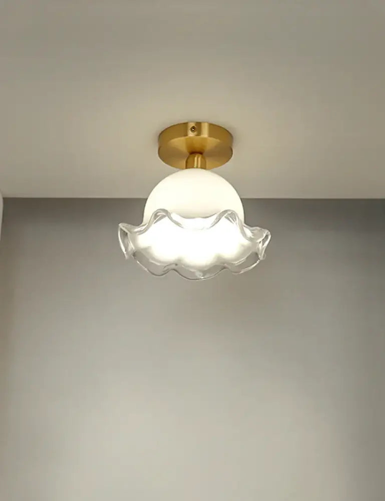 DecorBites antique glass ceiling light with polished brass base and ruffled crystal shade for elegant lighting
