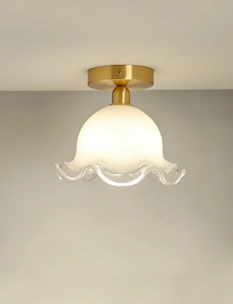 Decorbites antique glass ceiling light with delicate frosted glass shade scalloped edge and gold-toned metal base