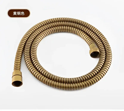 Yellow gold flexible ribbed hose with brass fittings for DecorBites™ antique gold handheld shower head and holder