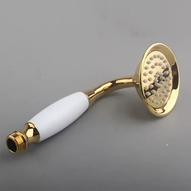 DecorBites antique gold handheld shower head with white ceramic handle multiple nozzles and gold finish