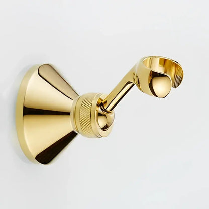 Gold-colored brass towel rack with polished finish complements decorbites™ antique gold handheld shower head set