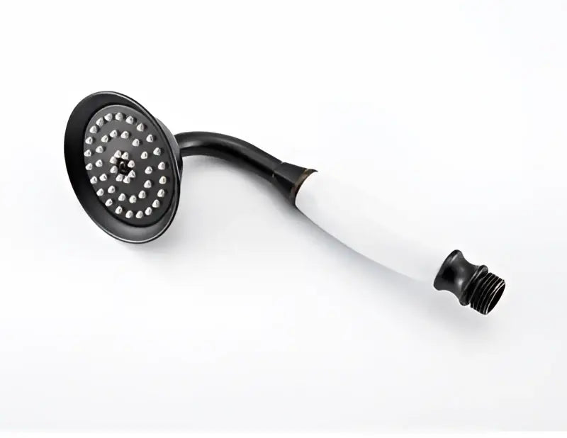 Black matte handheld shower head with white grip and threaded end for decorbites antique gold shower head set