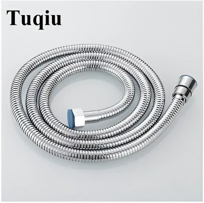 Silver coiled metal shower hose with blue and white connectors for decorbites antique gold handheld shower head