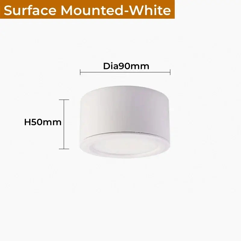 White surface-mounted led light fixture with cylindrical design 90mm diameter 50mm height for decorbites antique gold lighting