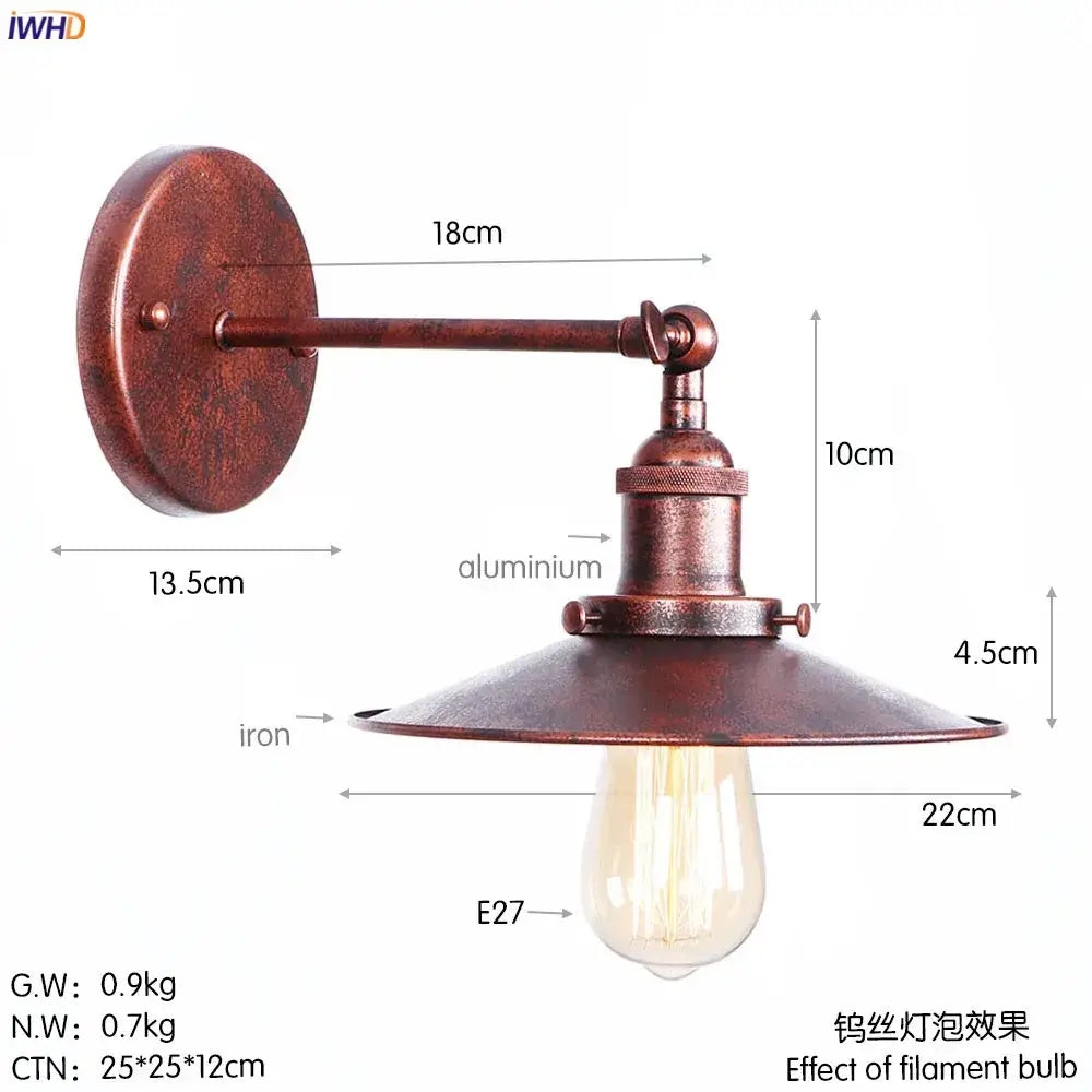 Vintage-style decorbites antique gold rustic wall lamp with copper finish iron aluminum and exposed edison filament bulb