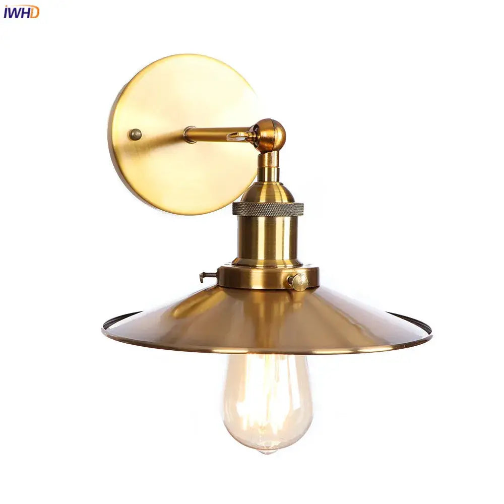 Decorbites antique gold rustic wall lamps with brass finish vintage edison bulb and wide shallow shade for bathroom or stair lighting