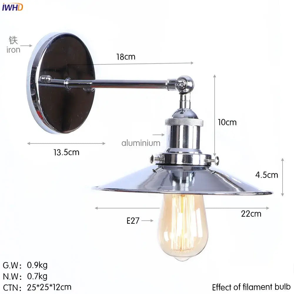 Chrome finished industrial wall lamp with brushed metal shade and exposed filament bulb by decorbites antique gold rustic